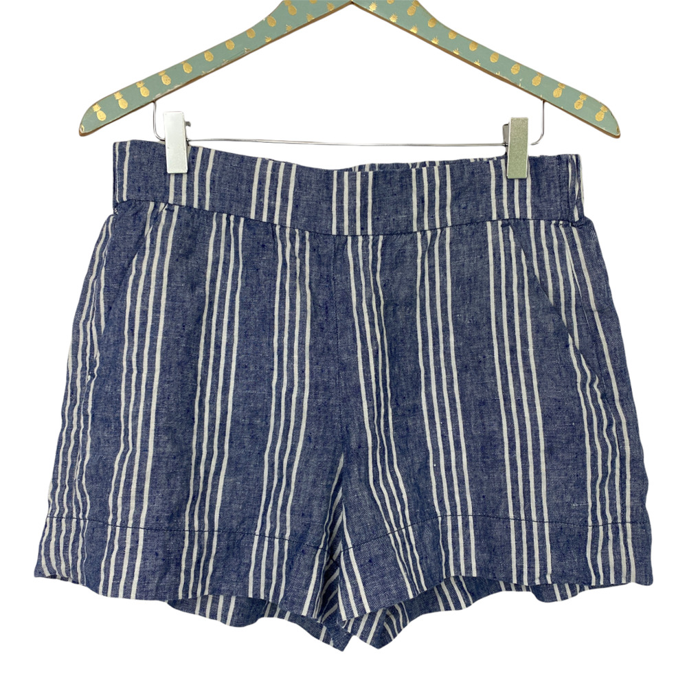 Daily Ritual Shorts Womens 8 Linen Blue White Stripe Pockets Preppy Beachy 30x4